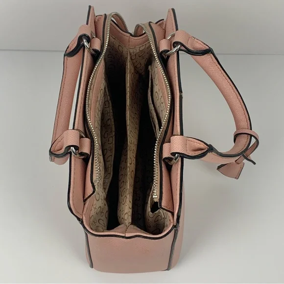 Guess Handbag Y2k Salmon Pink Double Handle Tote Satchel Bag PVC Purse - Picture 10 of 16